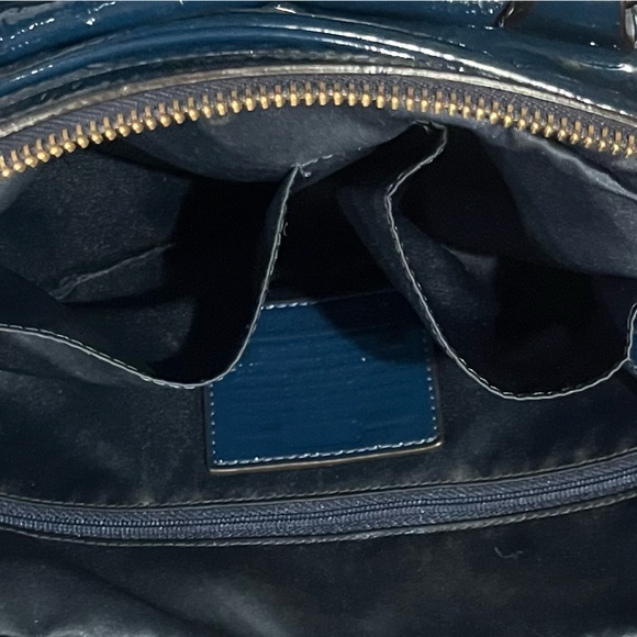 Coach; Navy Blue Patent Leather; Medium; Push Lock; Poppy Satchel; Minor Wear - Picture 10 of 16